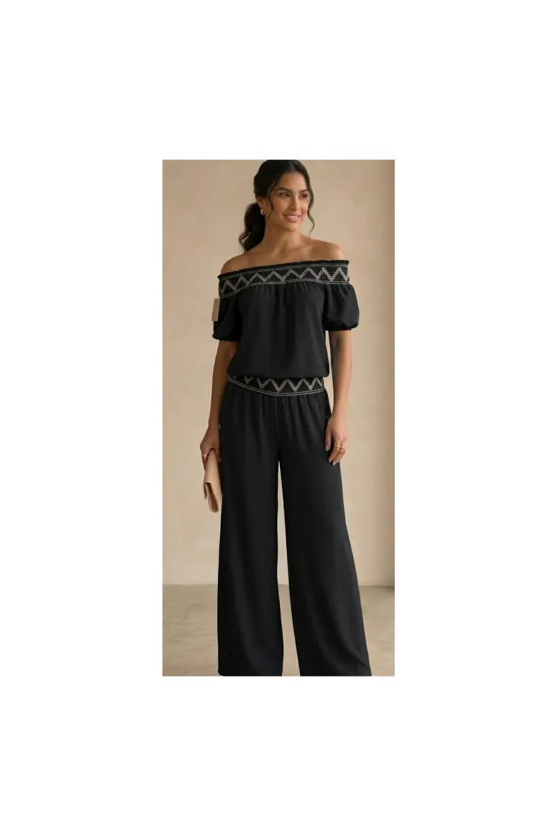 Vista detalle 3 de Conjunto Palermo – Pantalón ancho y top hombros descubiertos