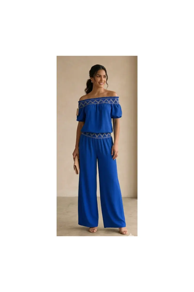 Vista detalle 2 de Conjunto Palermo – Pantalón ancho y top hombros descubiertos