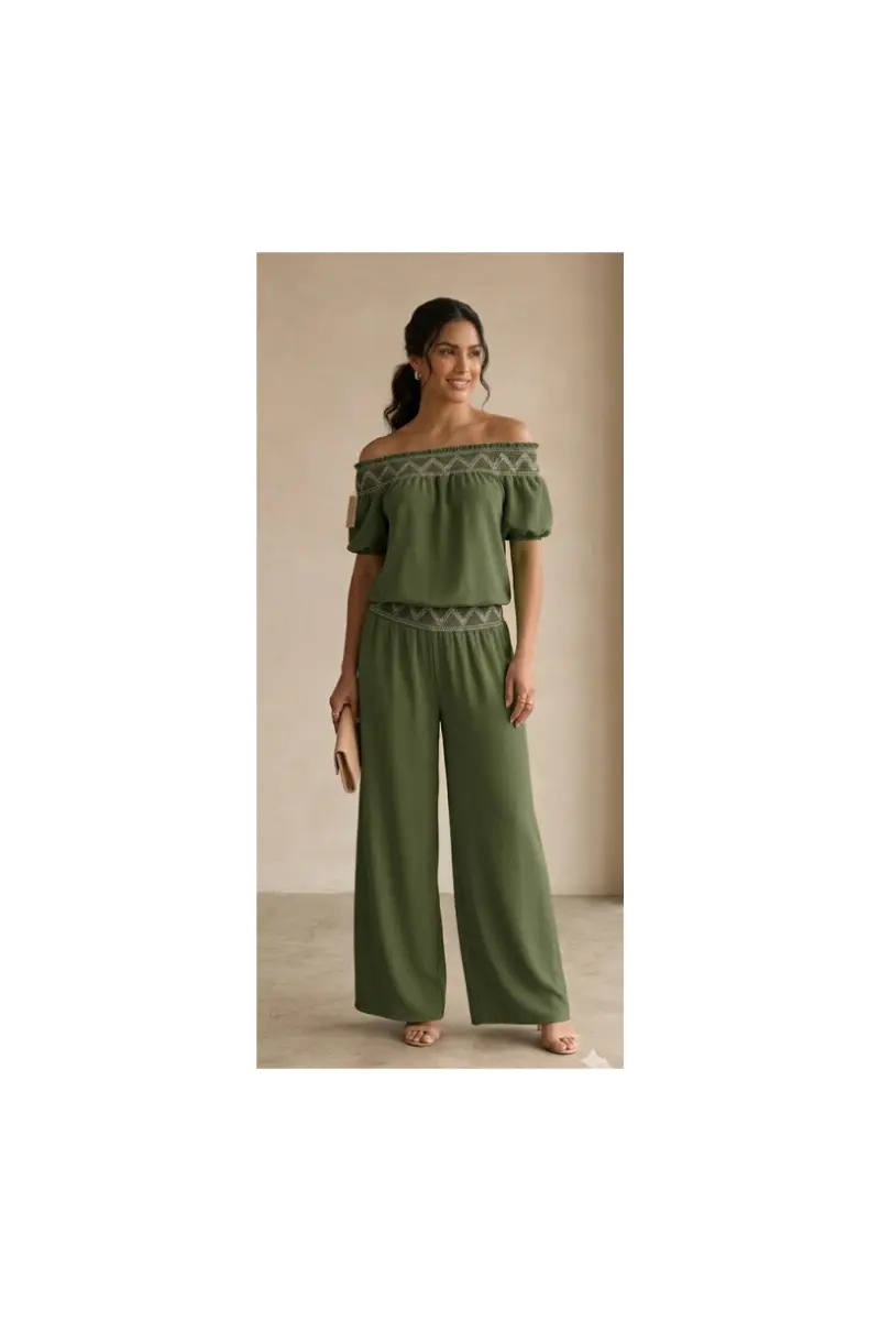 Vista detalle 1 de Conjunto Palermo – Pantalón ancho y top hombros descubiertos