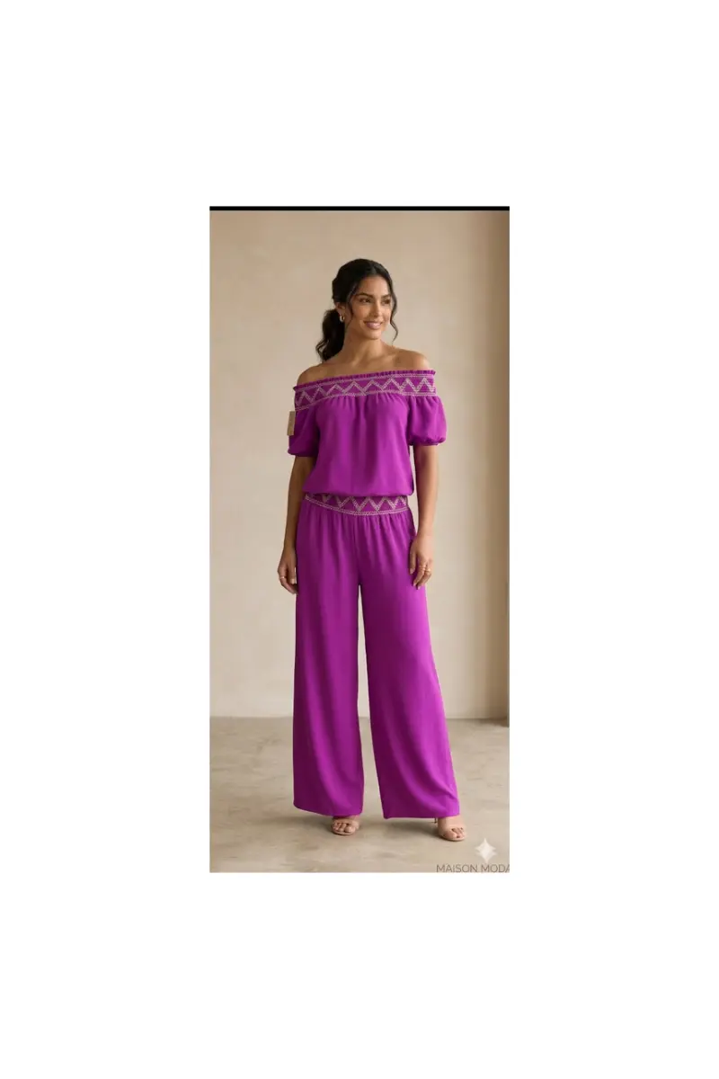Conjunto Palermo – Pantalón ancho y top hombros descubiertos